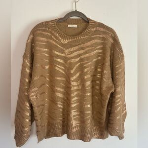 Andthewhy EUC beige/rose gold metallic zebra print balloon sleeve sweater sz S/M
